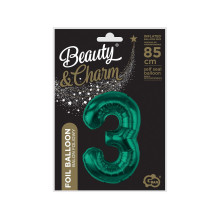  Foil Balloon, Number 3, Bottle Green, 85 cm