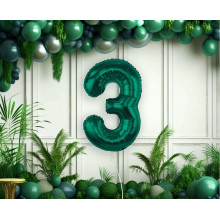  Foil Balloon, Number 3, Bottle Green, 85 cm