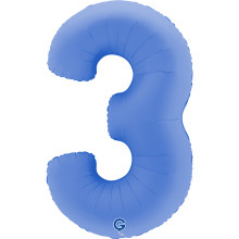 40 inch Number 3 Soft Matte Lotus Blue balloon