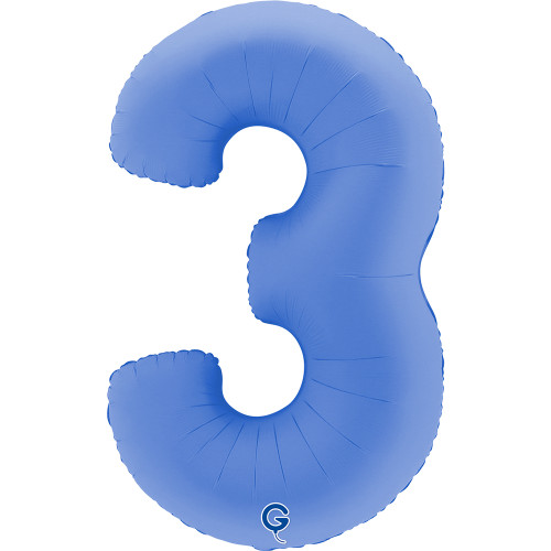 40 inch Number 3 Soft Matte Lotus Blue balloon