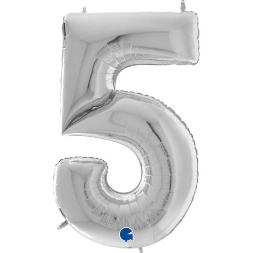 64 inch Number 5 Silver Jumbo Balloon 64 inch Number 5 Silver Jumbo Balloon