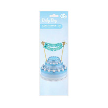 Paper cake decoration B&G Happy Birthday, light blue, 25 cm