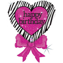 30 inch Birthday Zebra Heart Bow balloon 30 inch Birthday Zebra Heart Bow balloon