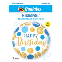 18 inch Birthday Blue & Gold Dots balloon