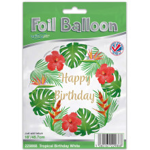 18 inch Tropical Happy Birthday White balloon