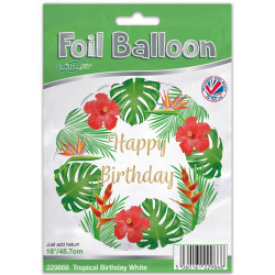 18 inch Tropical Happy Birthday White balloon