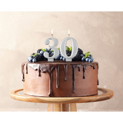 Birthday candle number 3, metallic silver, 8.0 cm