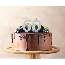 Birthday candle number 6, metallic silver, 8.0 cm