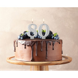 Birthday candle number 8, metallic silver, 8.0 cm