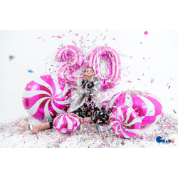 36 inch Swirly White-Fuxia Foil balloon