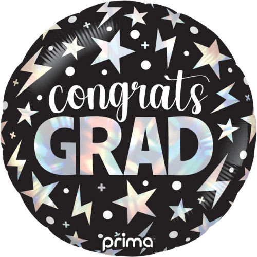 18 inch Congrats Grad Holographic Stars & Lightning Bolts Foil balloon 18 inch Congrats Grad Holographic Stars & Lightning Bolts Foil balloon