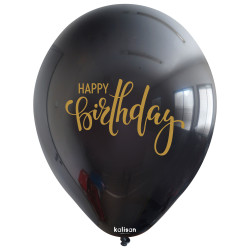 12 inch B&W Happy Birthday Balloons 25 pcs