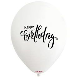12 inch B&W Happy Birthday Balloons 25 pcs