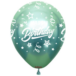 12 inch Happy Birthday Chrome Confetti Balloons 25 pcs