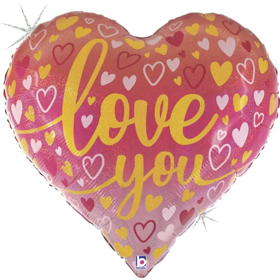 30 inch Ombre Love You Heart Foil Shape, Holographic Foil balloon ...