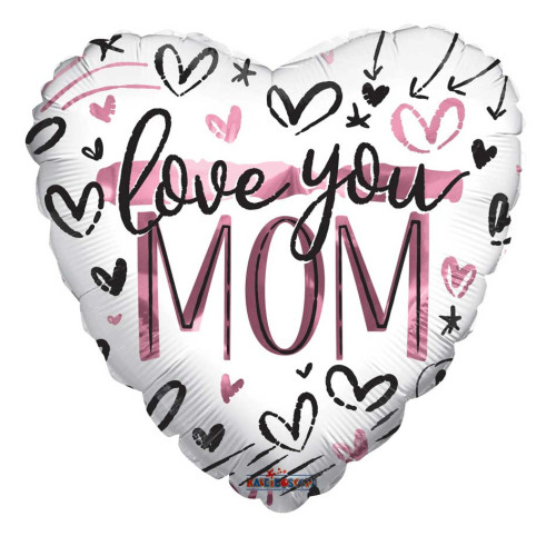 18 inch PR LOVE YOU MOM BRUSHED HEARTS