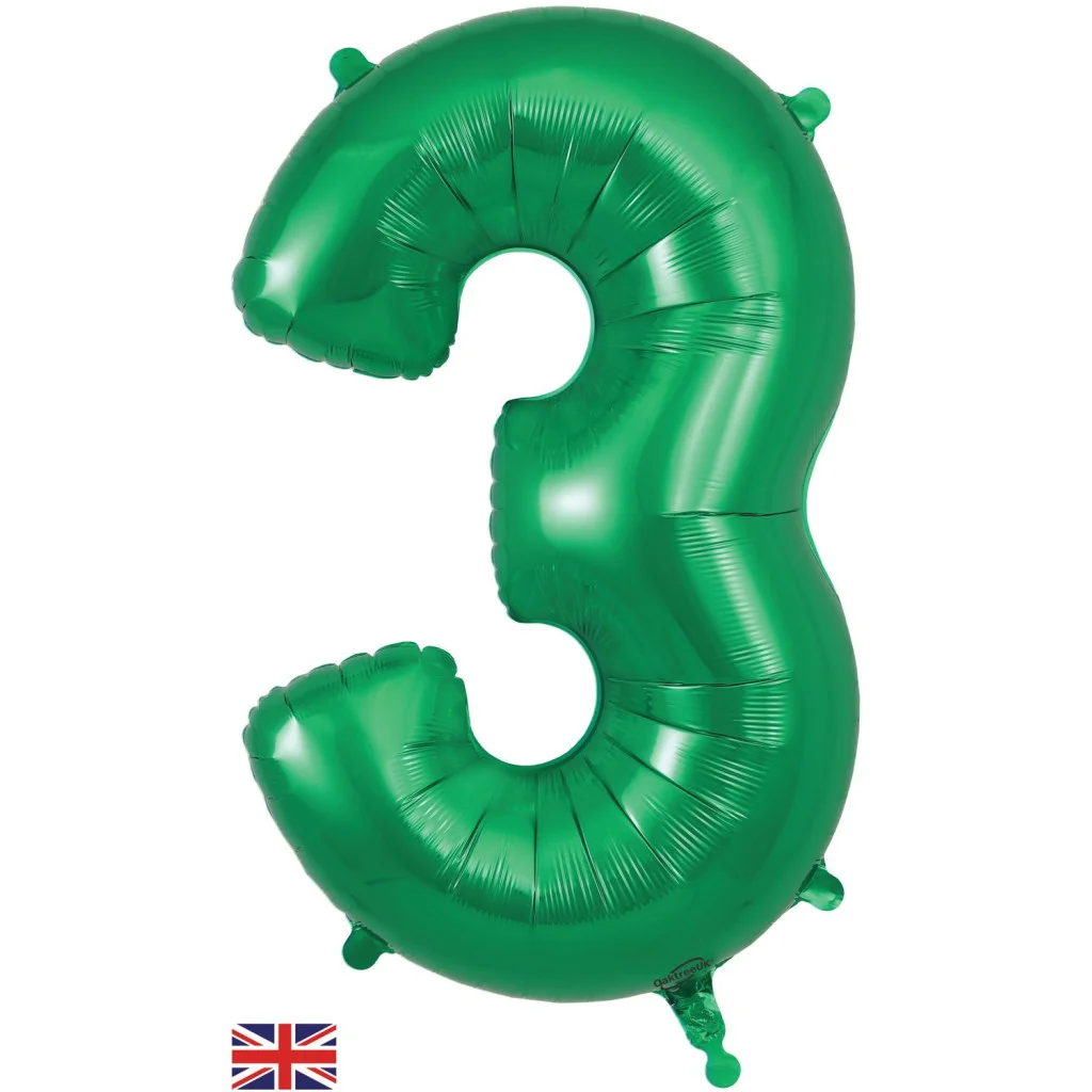 34 inch Numbers 3 Green foil balloon | Winner Party