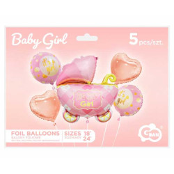 Foil balloon - Baby Carriage set, pink / 5 pcs
