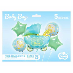 Foil balloon - Baby Carriage set, blue, 5 pcs