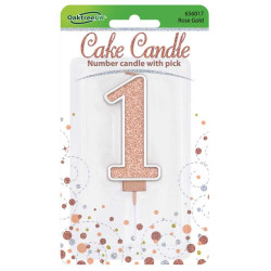 Sparkling Fizz No.1 Birthday Candle 7.5cm Rose Gold