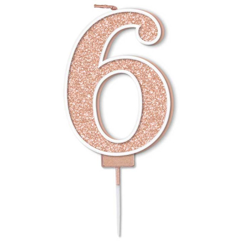 Sparkling Fizz No.6 Birthday Candle 7.5cm Rose Gold