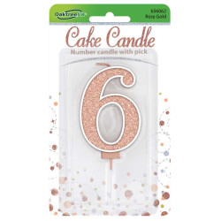 Sparkling Fizz No.6 Birthday Candle 7.5cm Rose Gold