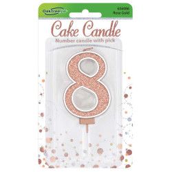 Sparkling Fizz No.8 Birthday Candle 7.5cm Rose Gold
