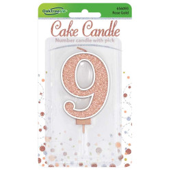 Sparkling Fizz No.9 Birthday Candle 7.5cm Rose Gold
