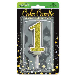 Sparkling Fizz No.1 Birthday Candle 7.5cm Gold