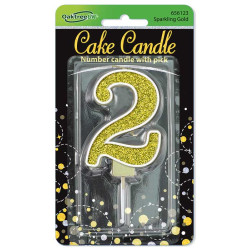 Sparkling Fizz No.2 Birthday Candle 7.5cm Gold