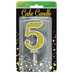 Sparkling Fizz No.5 Birthday Candle 7.5cm Gold