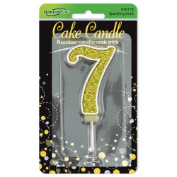 Sparkling Fizz No.7 Birthday Candle 7.5cm Gold