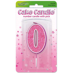 Glitter No.0 Birthday Candle 7.5cm Pink/Silver Glitter