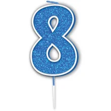 Partydeco Candela Per Torta Numero 8, Colore Azzurro, Altezza 7 Cm, Candela Per Compleanno In Cera - 5