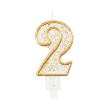 number candle "2", gold outline