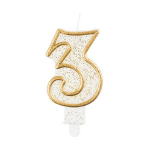 number candle "3", gold outline number candle "3", gold outline