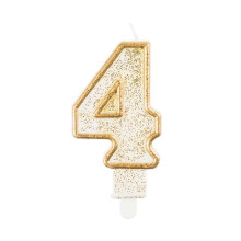 number candle "4", gold outline number candle "4", gold outline