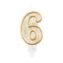 number candle "6", gold outline number candle "6", gold outline