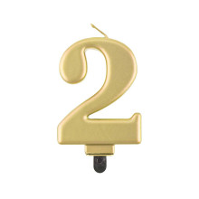 Birthday candle number 2, metallic gold, 8.0 cm
