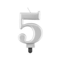 Birthday candle number 5, metallic silver, 8.0 cm