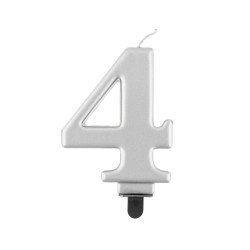 Birthday candle number 4, metallic silver, 8.0 cm
