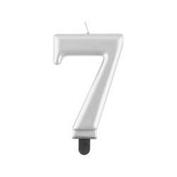 Birthday candle number 7, metallic silver, 8.0 cm