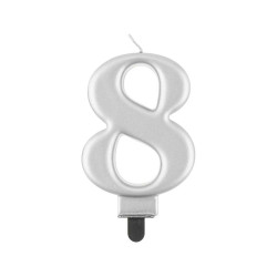 Birthday candle number 8, metallic silver, 8.0 cm