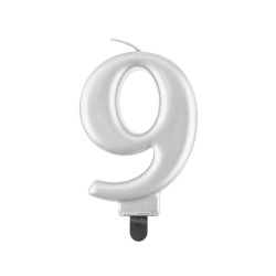 Birthday candle number 9, metallic silver, 8.0 cm