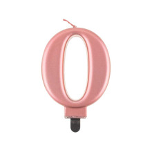 Birthday candle number 0, metallic rosegold, 8.0 cm