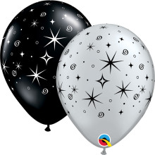 11 inch LATEX SLV&BLK SPARKLES & SWIRLS balloon - 50 Pcs 11 inch LATEX SLV&BLK SPARKLES & SWIRLS balloon - 50 Pcs