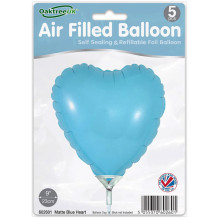 9 inch Matte Blue Heart Packaged x 5pcs foil balloon