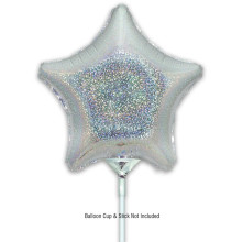9 inch Holographic Silver Star Packaged x 5pcs foil balloon