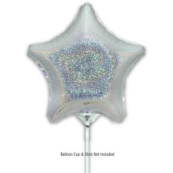 9 inch Holographic Silver Star Packaged x 5pcs foil balloon