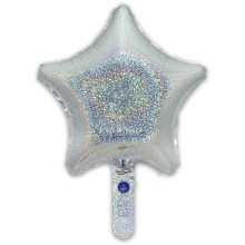 9 inch Holographic Silver Star Packaged x 5pcs foil balloon